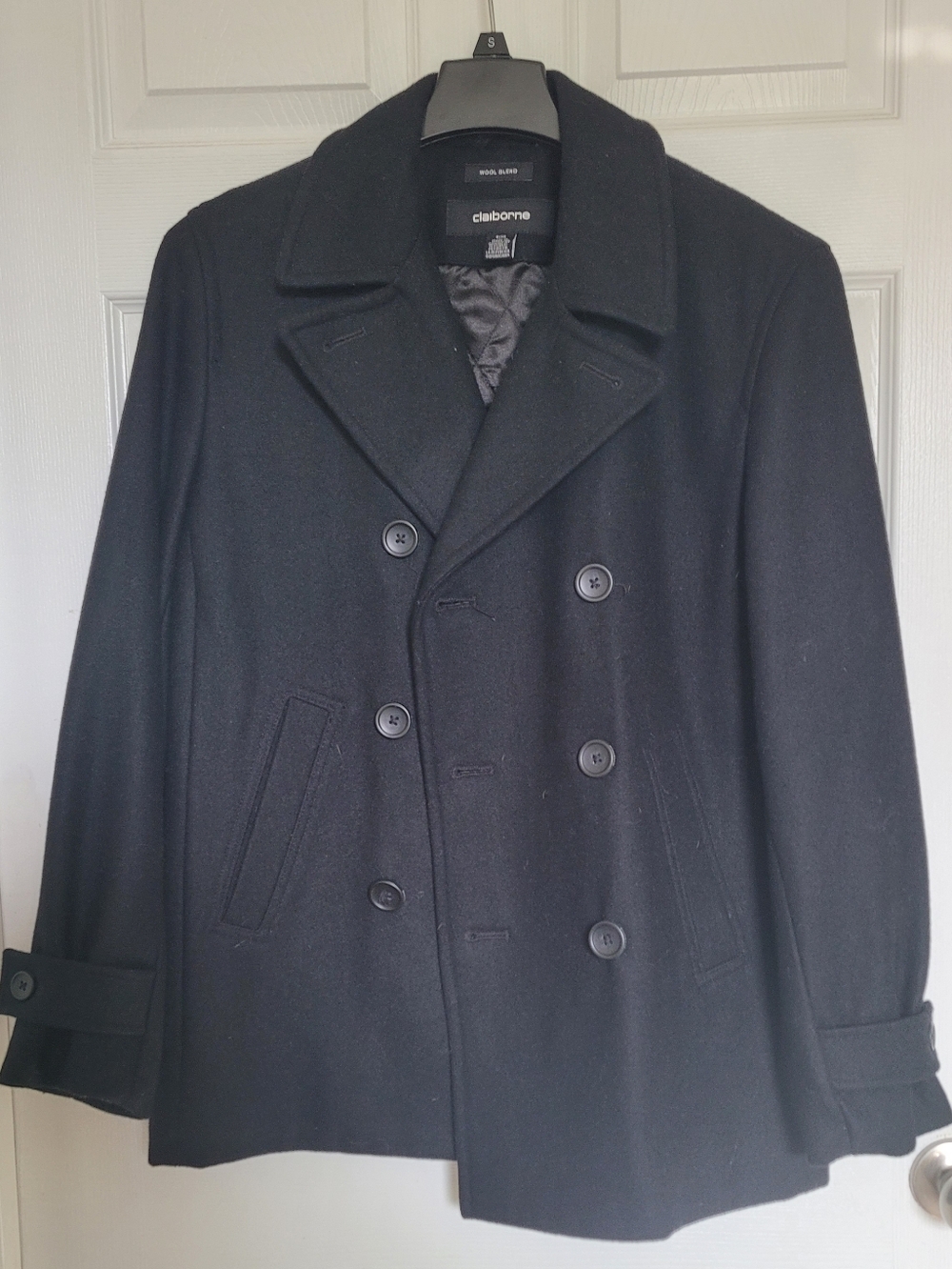 Claiborne Men's Classic Black Double-Breasted Peacoat